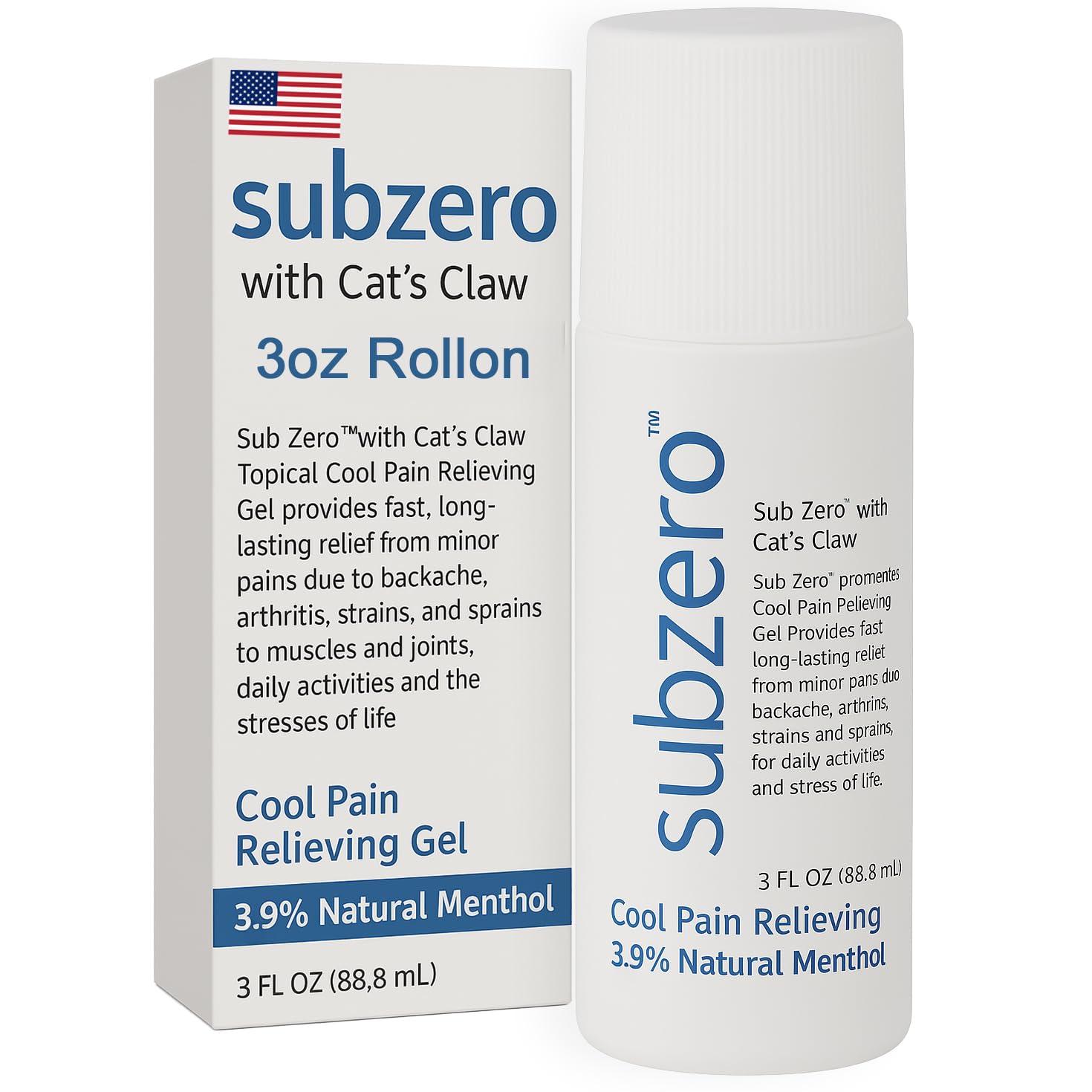Roscoe Medical Sub Zero Roll-On de 3 oz para alivio rápido en músculos y articulaciones