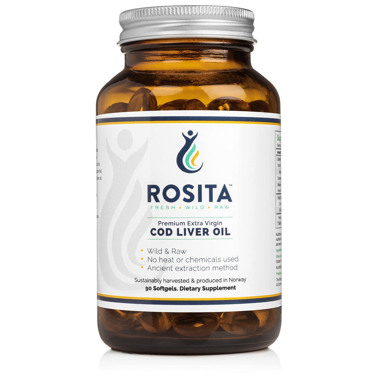 Rosita Real Foods cápsulas de aceite de hígado de bacalao virgen, rico en nutrientes para la salud general.