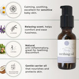 Rowe Casa Organics ingredientes naturales, aceite dentición para bebés sin aditivos.