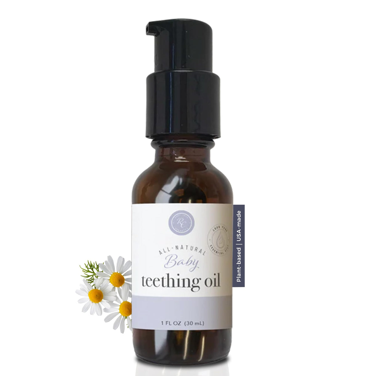 Rowe Casa Organics aceite dentición bebé, pompa 30ml para uso limpio y rápido.