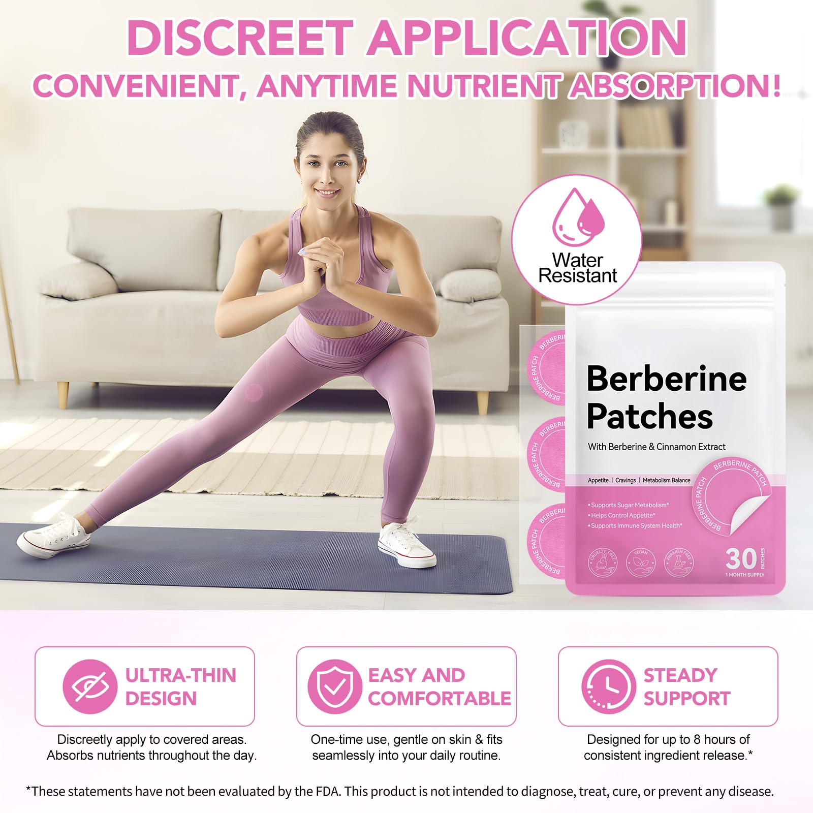 ROWKDRKB Berberine patches con adhesivo resistente al agua para actividad física