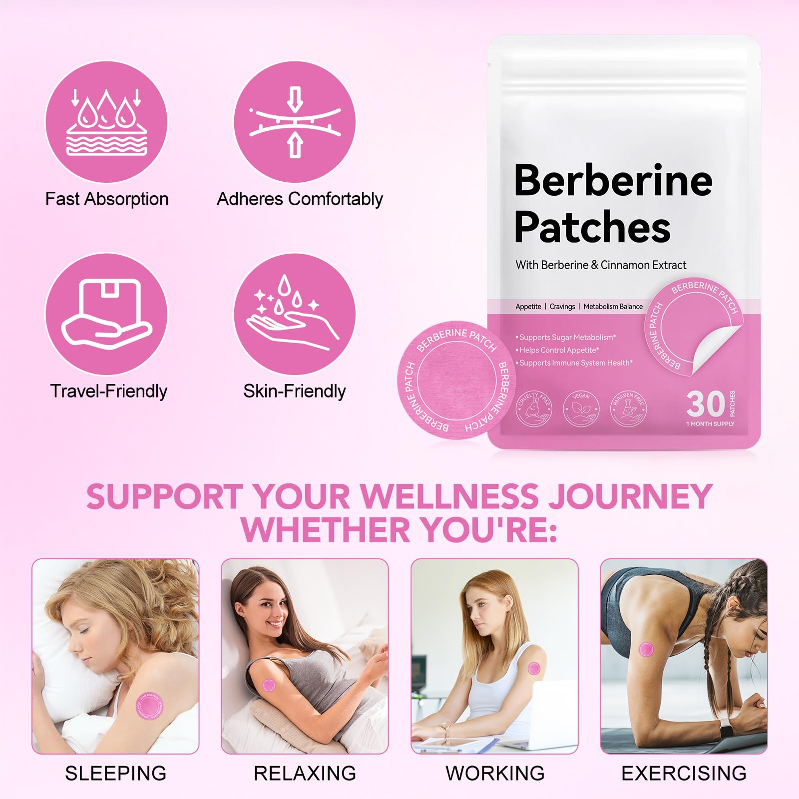 ROWKDRKB Berberine patches aplicado sobre piel limpia para ilustrar la aplicación