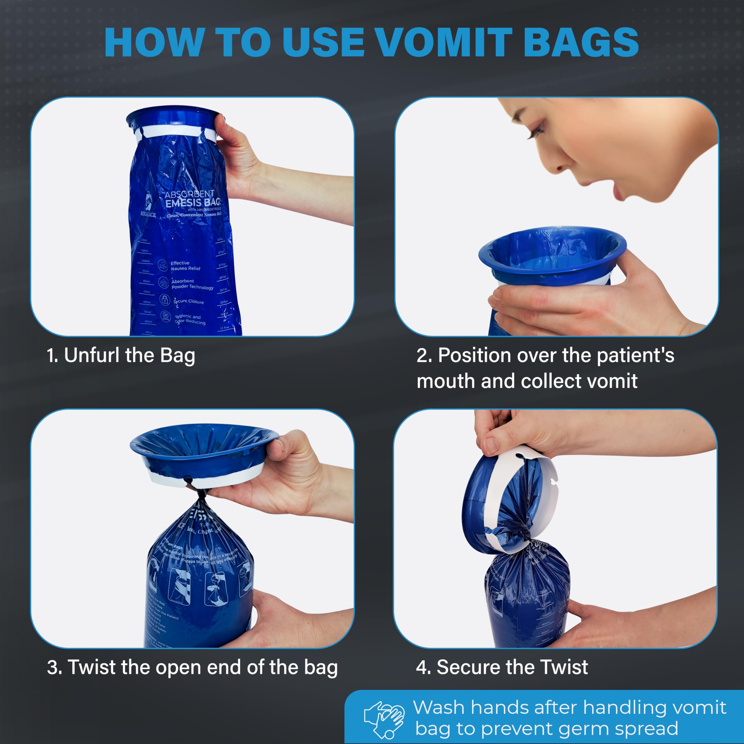 Bolsas emesis ROXALACE sin olor para entornos más limpios.