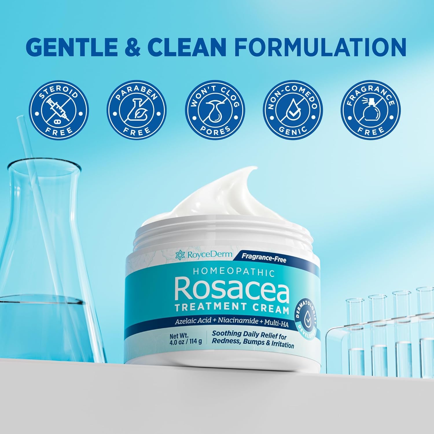 Roycederm Rosacea: hialuronatos y beta-glucano para hidratación duradera