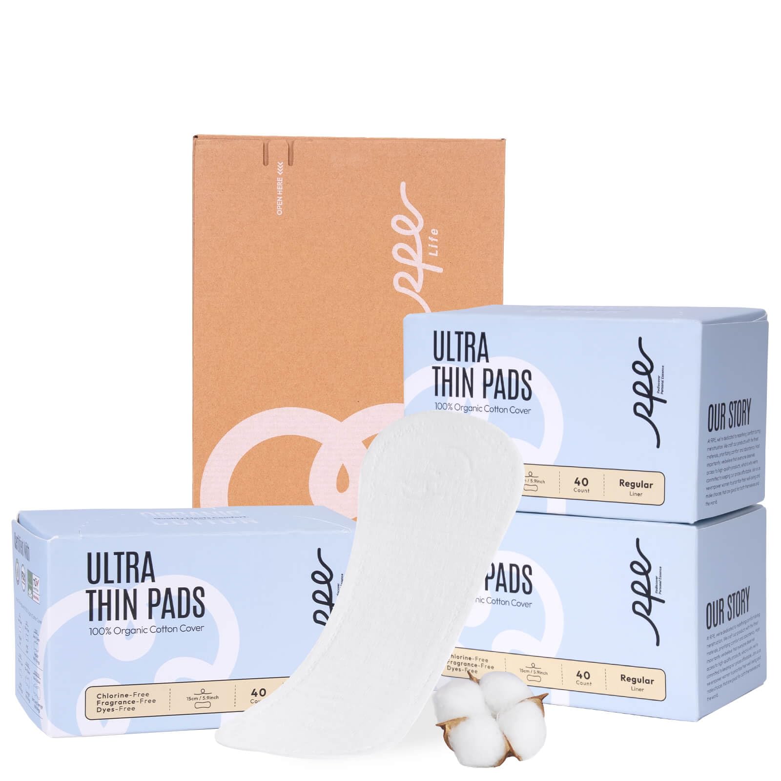RPE Life protectores diarios orgánicos con algodón ultrafino para uso diario.