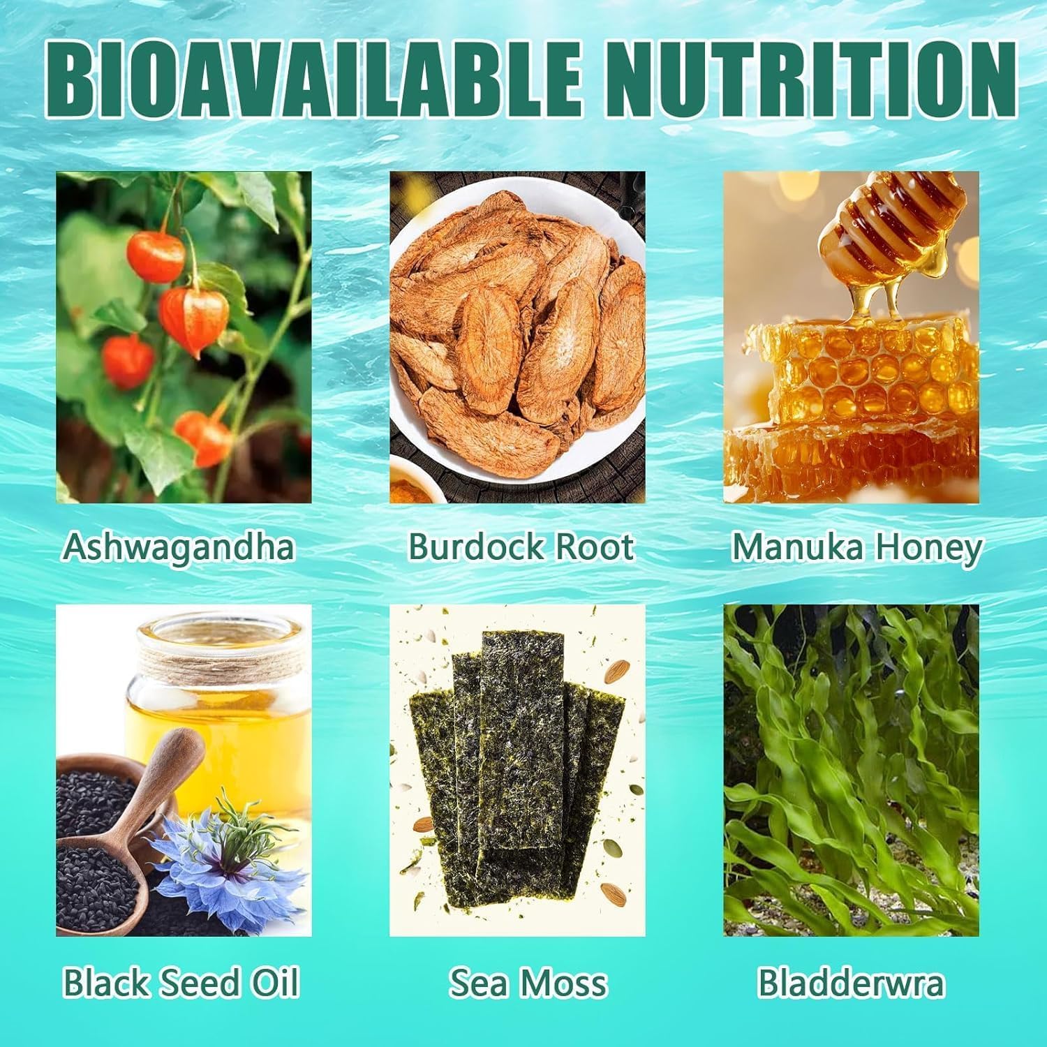 RRIVAN muestra ingredientes 16-en-1 para bienestar general.