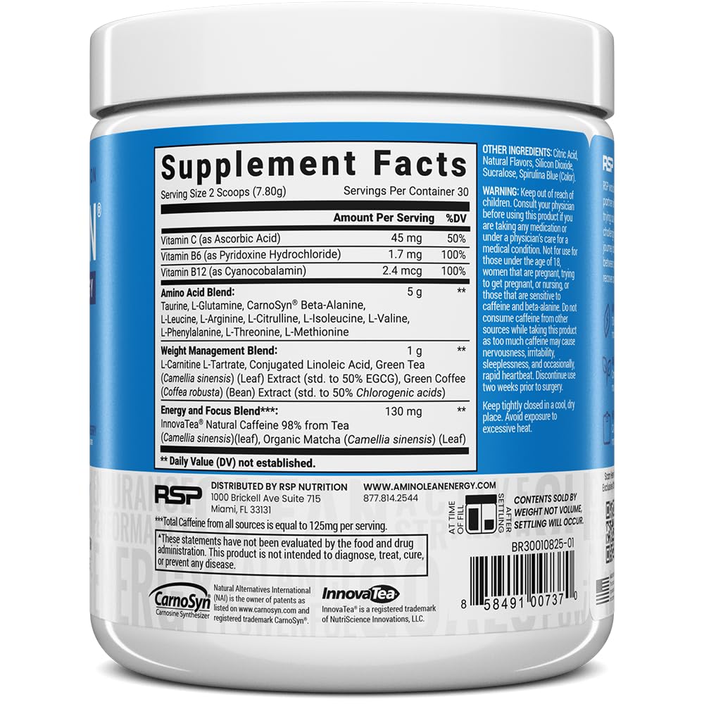 AminoLean, BCAA veganos 5 g, apoyo a la resistencia durante el entrenamiento.