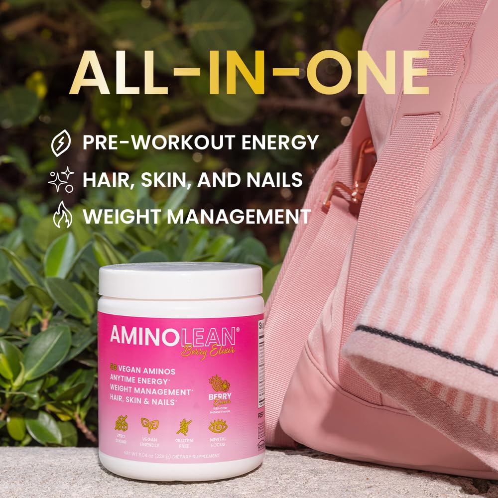 Polvo de AminoLean Berry Elixir para mezclar con agua y obtener energía.