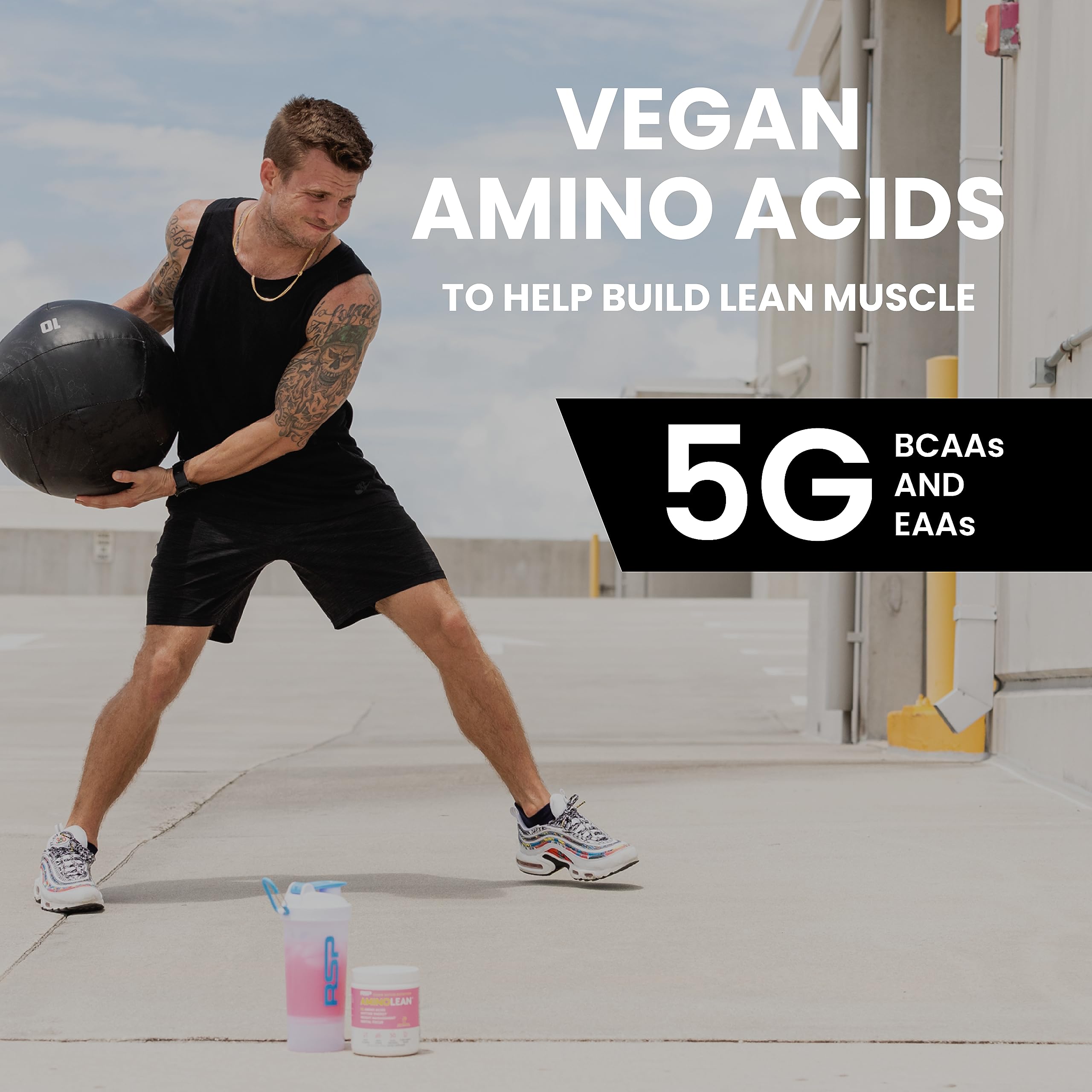 Envase de AminoLean, sin gluten, apto para dietas restrictivas.