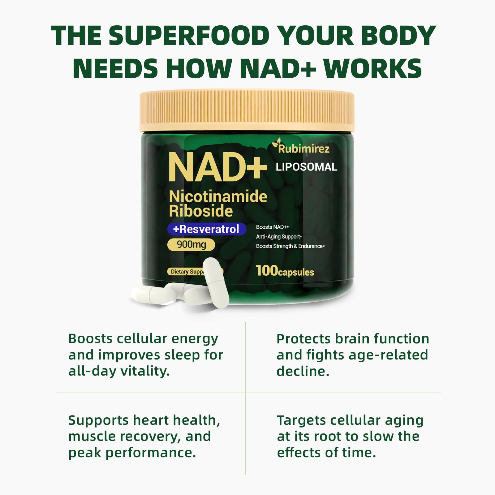 Encapsulación liposomales de Rubimirez NAD+ para mejor absorción.
