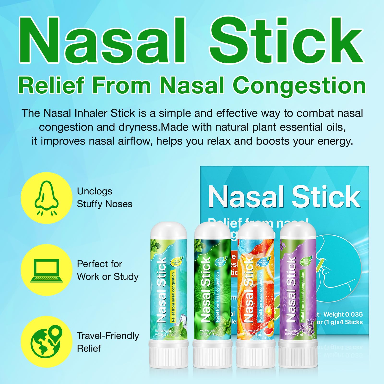 Ruduwu inhalador nasal menta invigora y reenergiza.