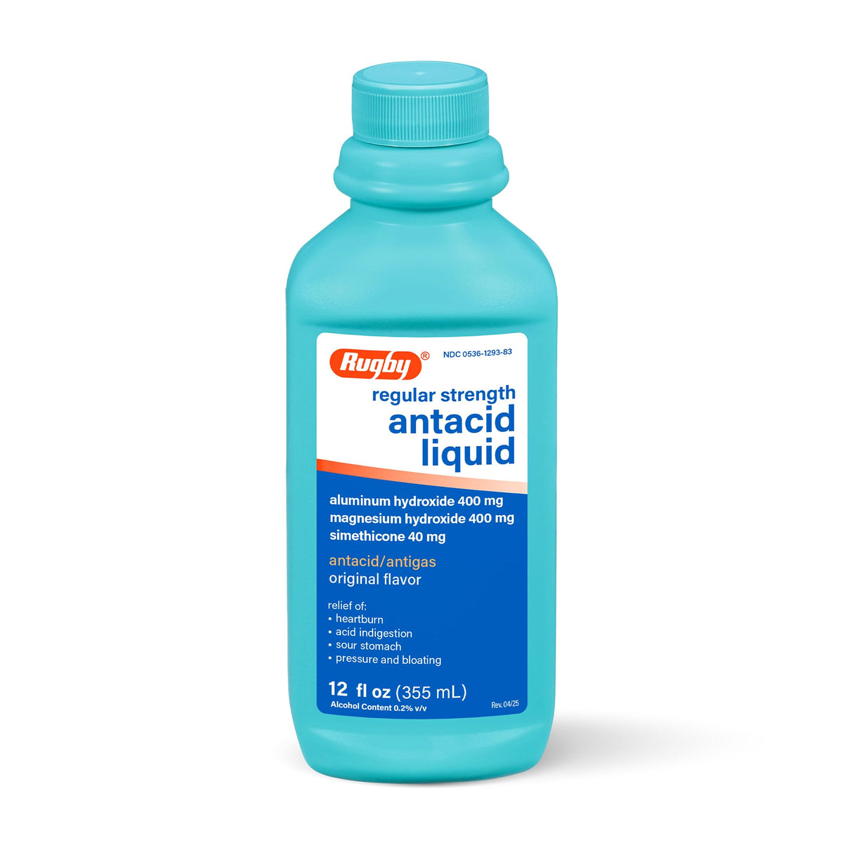 Rugby Antacido Liquido Original, botella lista para aliviar la acidez estomacal.