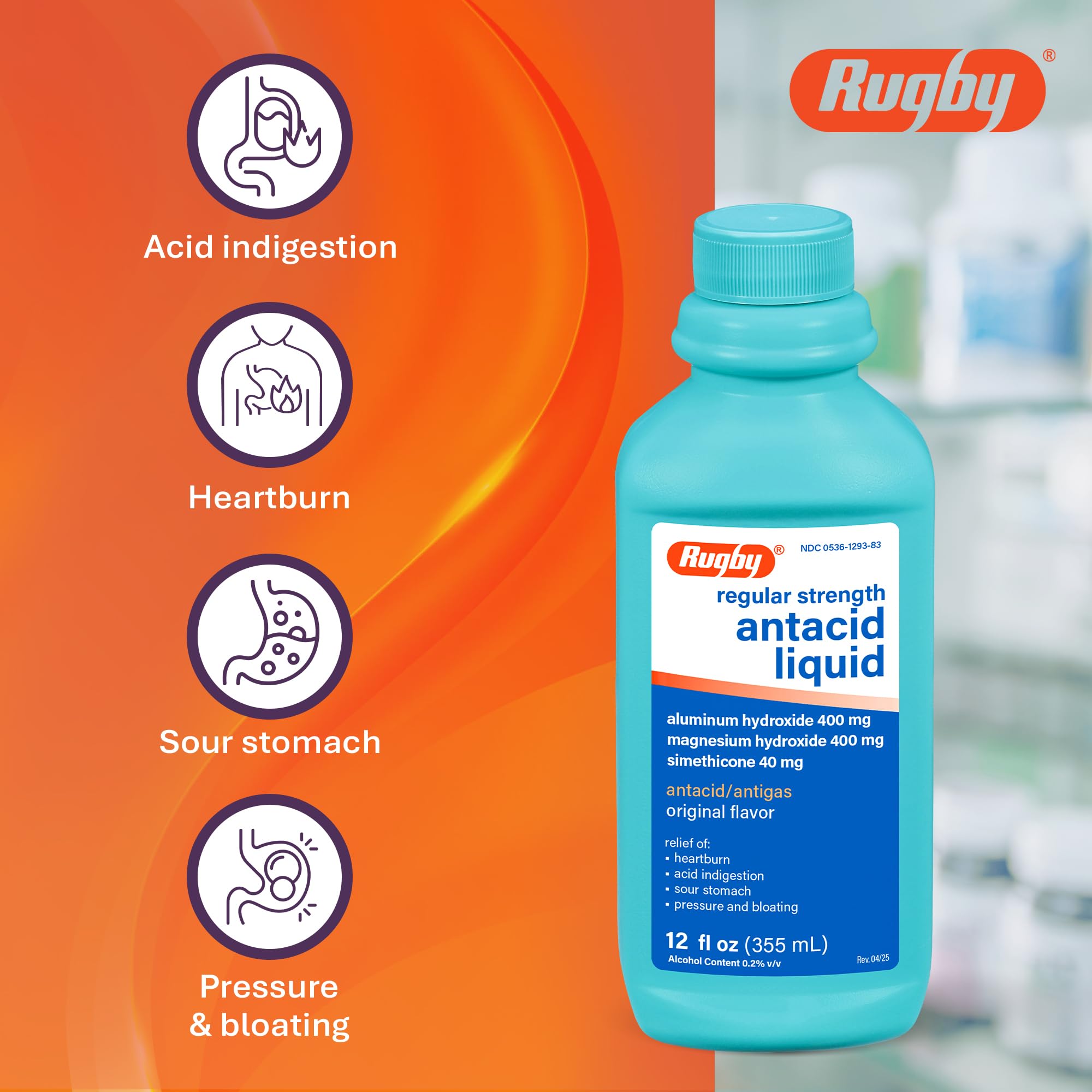 Rugby Antacido Liquido Original, sabor original para alivio rápido de malestar.