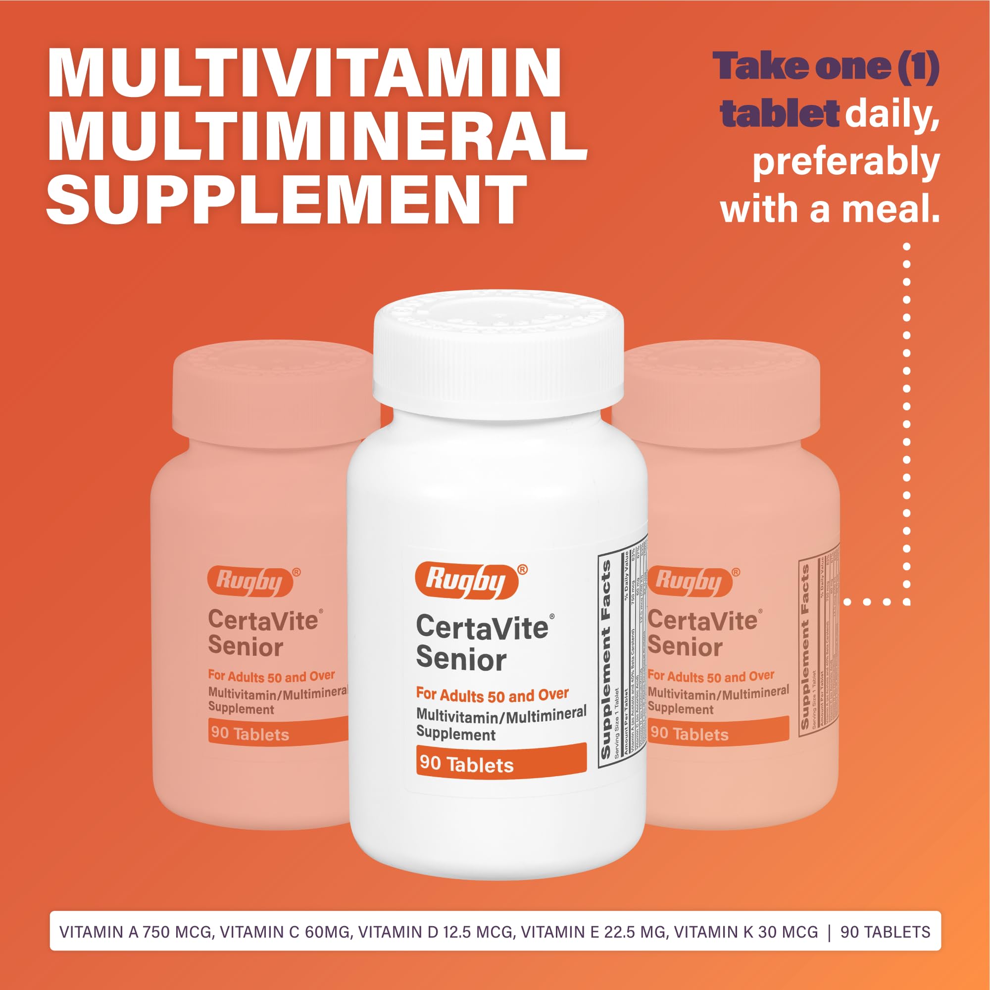 Rugby CertaVite Senior, botella trasera, información de nutrientes multiminerales.