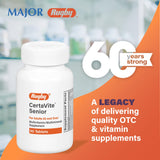 Rugby CertaVite Senior, etiqueta informativa, vitaminas A, C, D, E, K para uso diario.