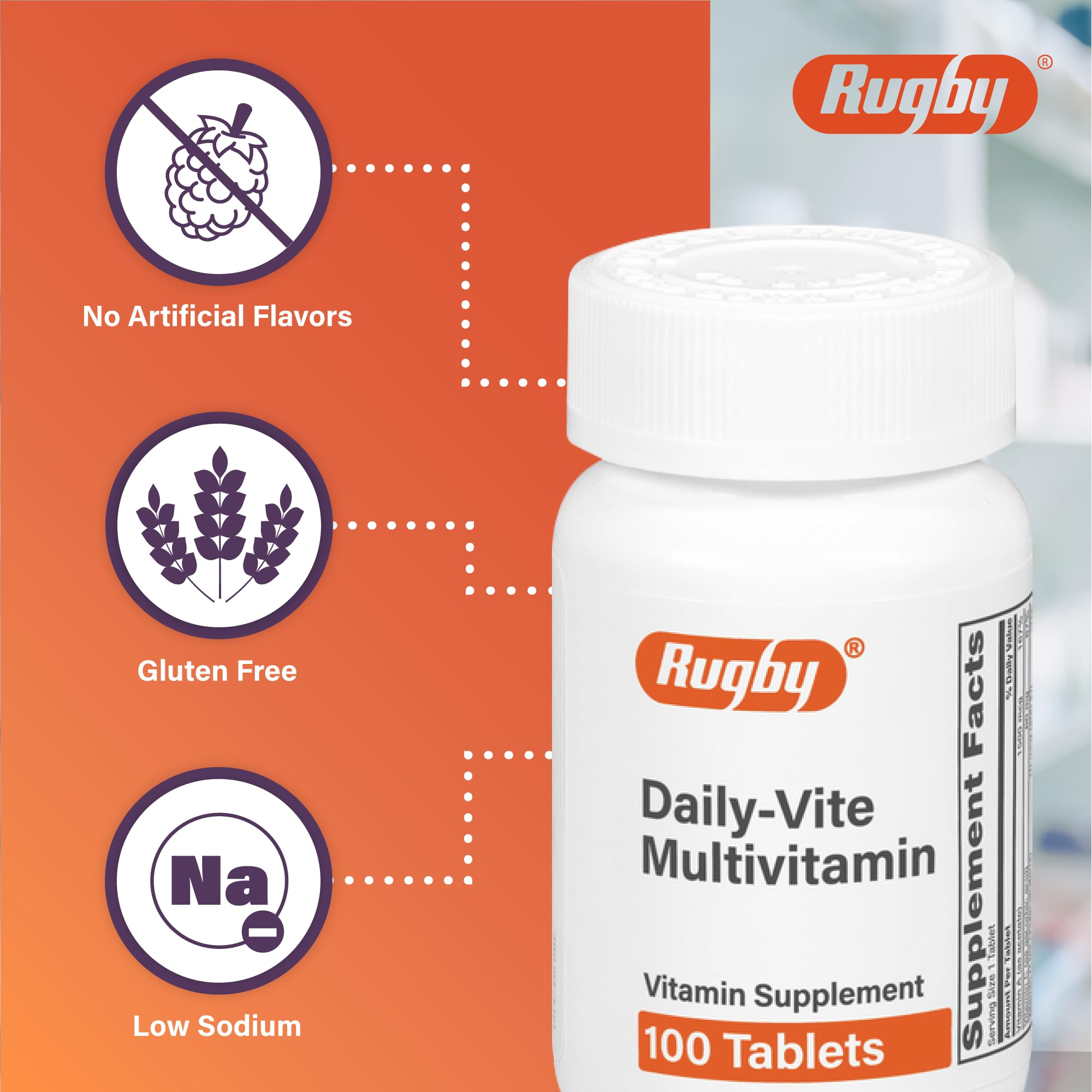 Rugby Daily-Vite, etiqueta visible, descripción clara de vitaminas clave para el día a día.