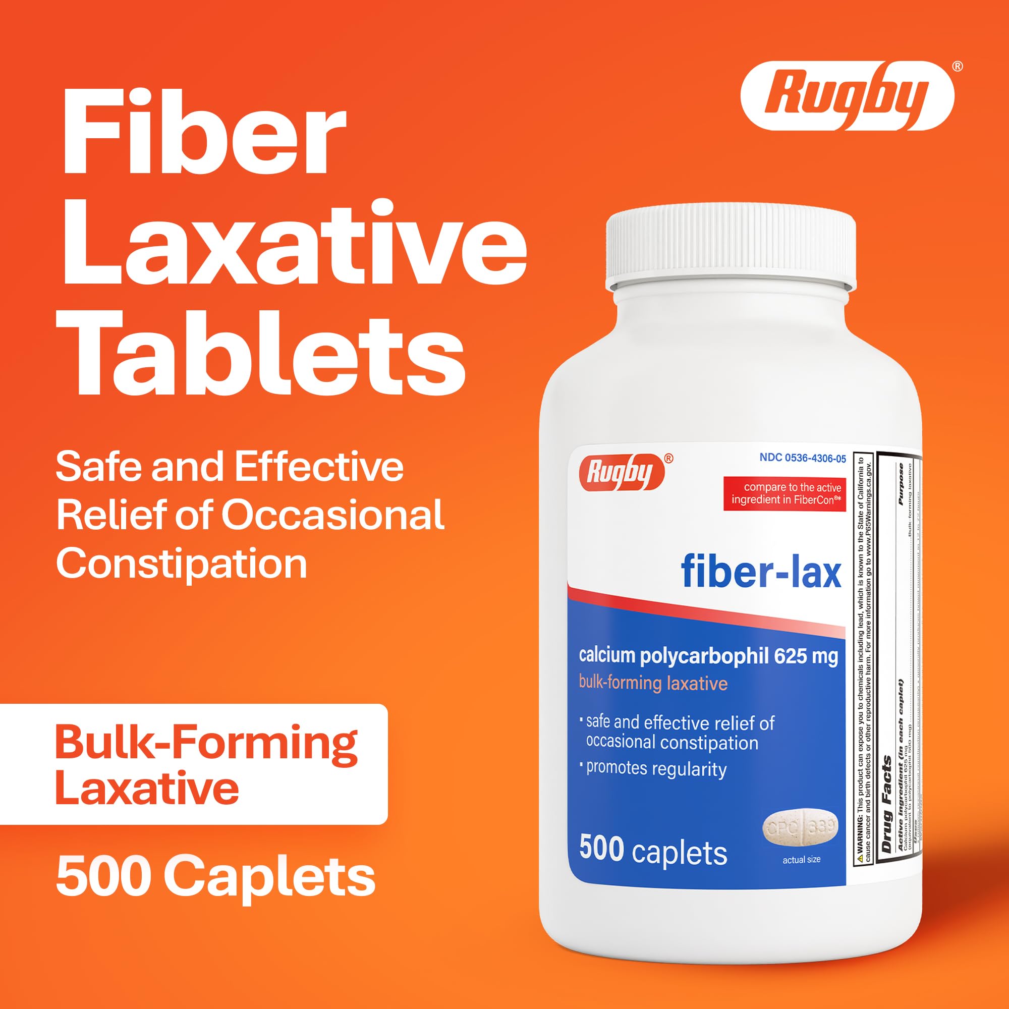 Envase abierto de Rugby Fiber-Lax mostrando las tabletas