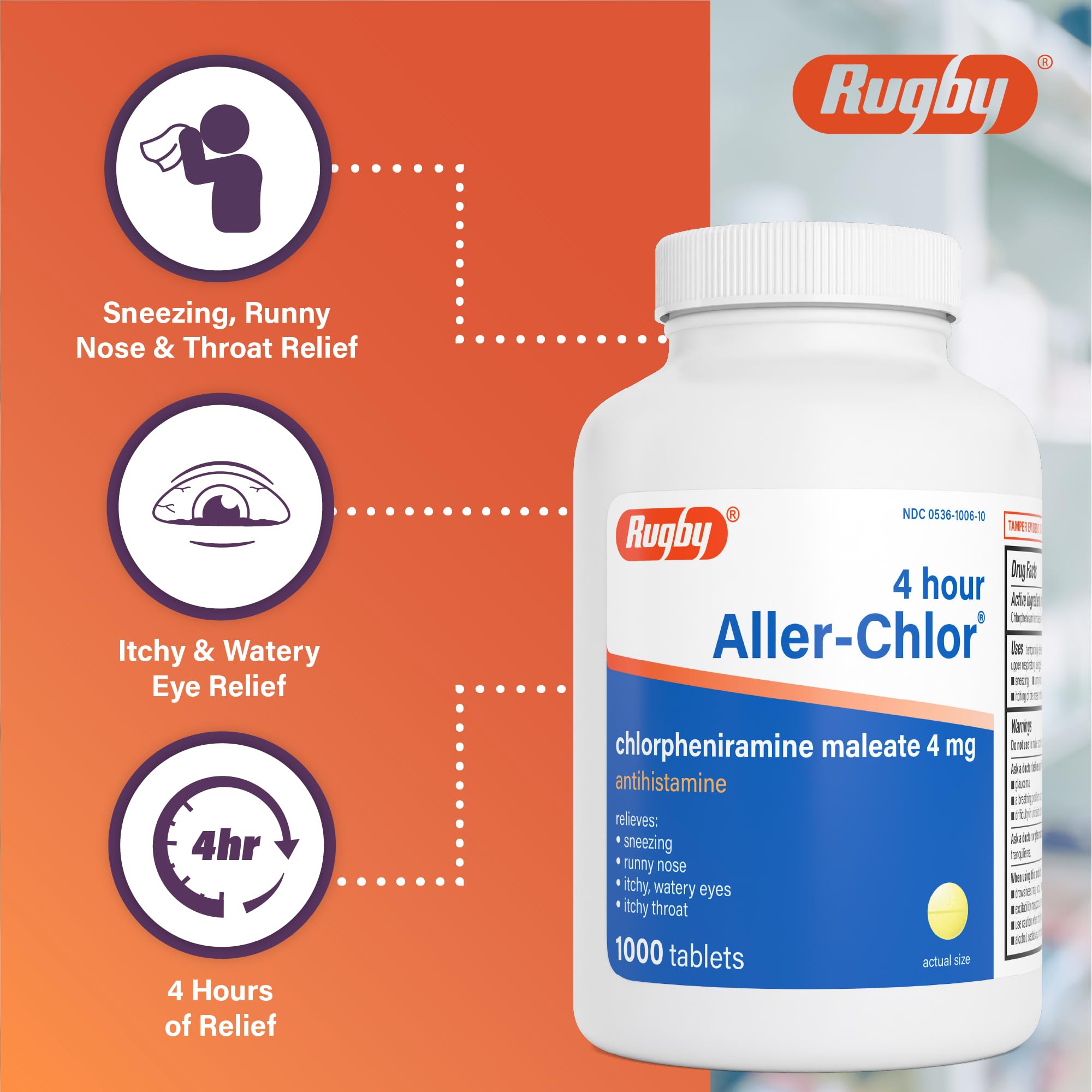 Rugby Aller-chlor tabletas: ingrediente activo clorfeniramina en cada comprimido.