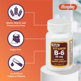 Rugby Laboratories etiqueta de comprimidos B6, fácil identificación del producto.