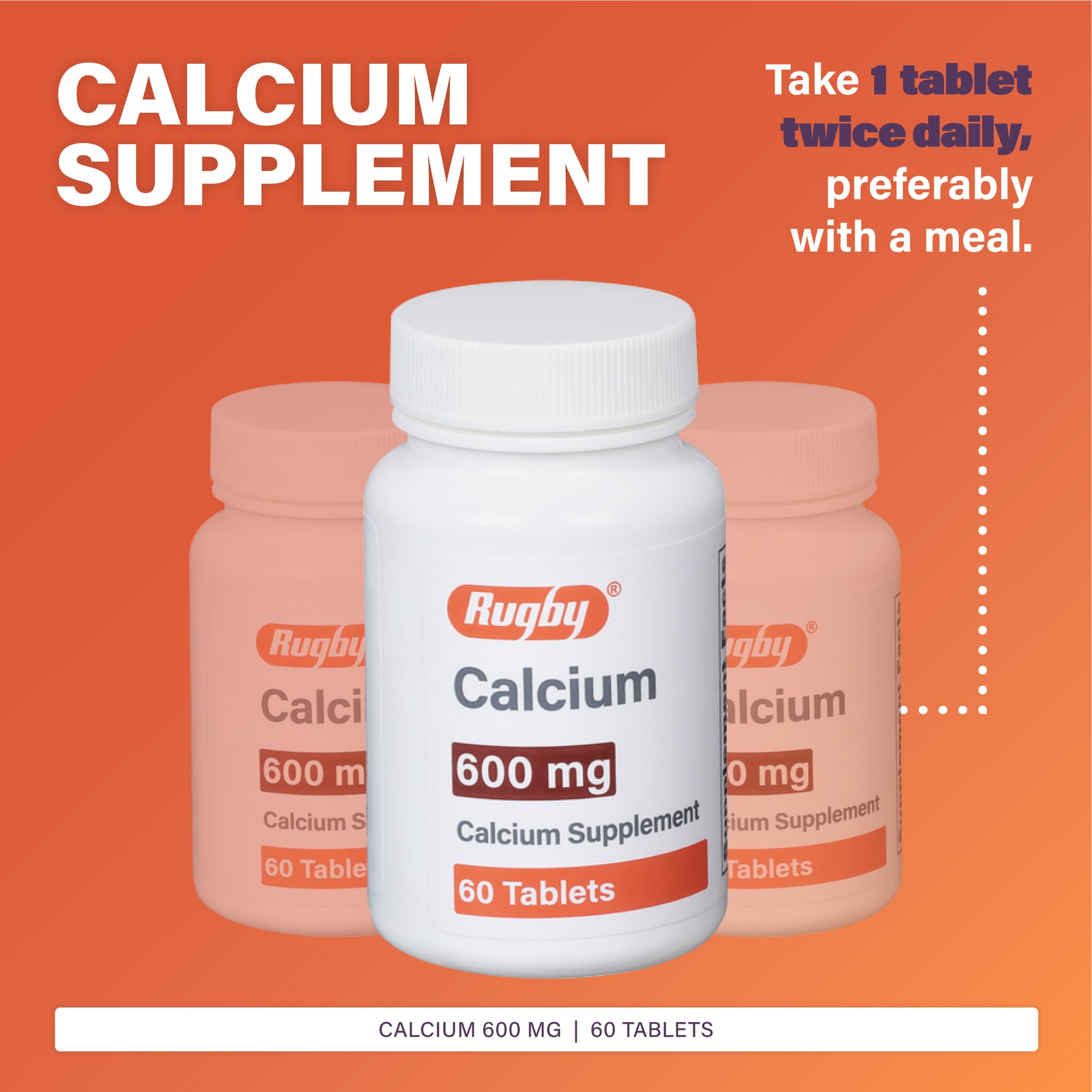 Rugby Laboratories bote tabletas calcio 600 mg, fácil de tomar