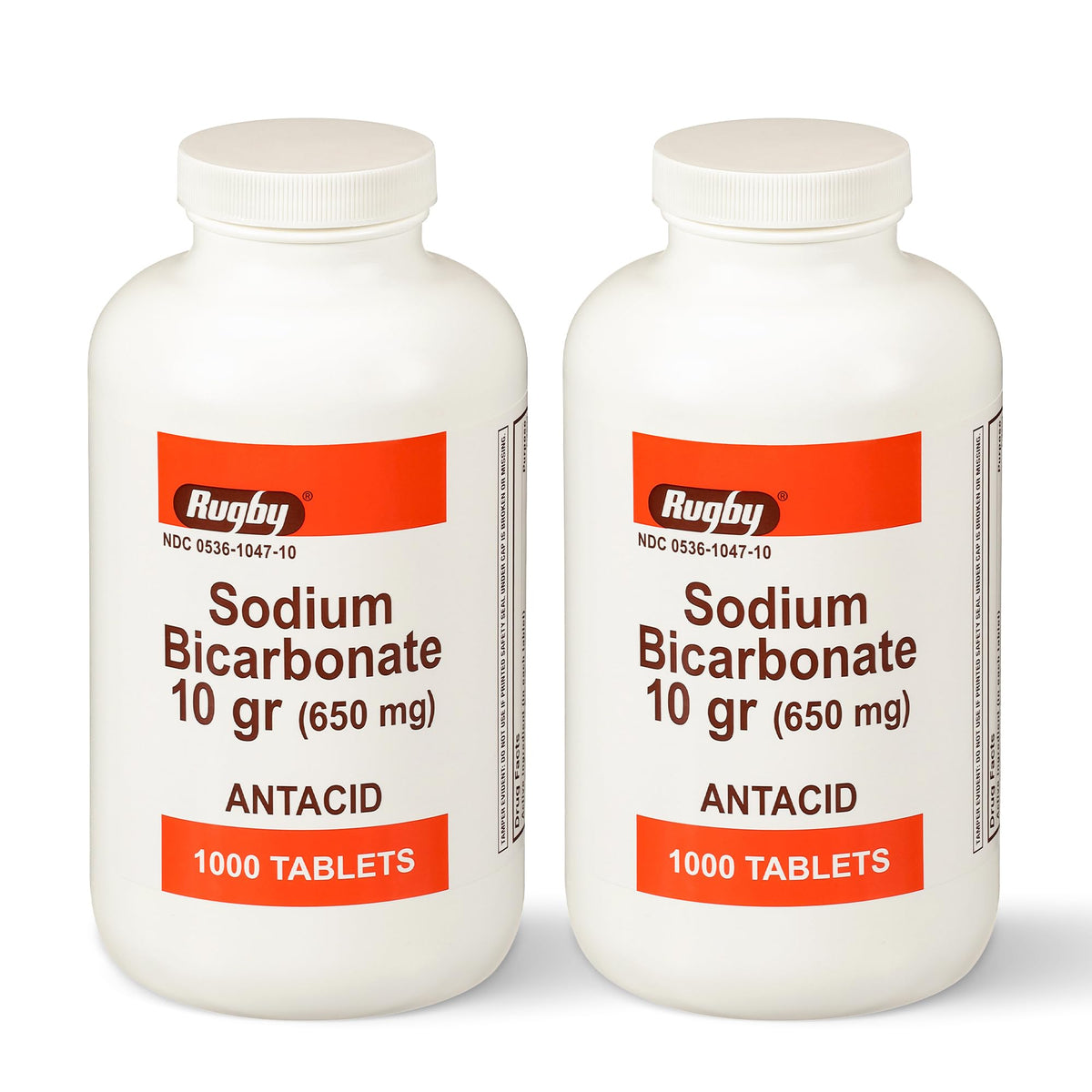 Rugby Laboratories: caja de tabletas bicarbonato 650 mg para neutralizar el ácido estomacal