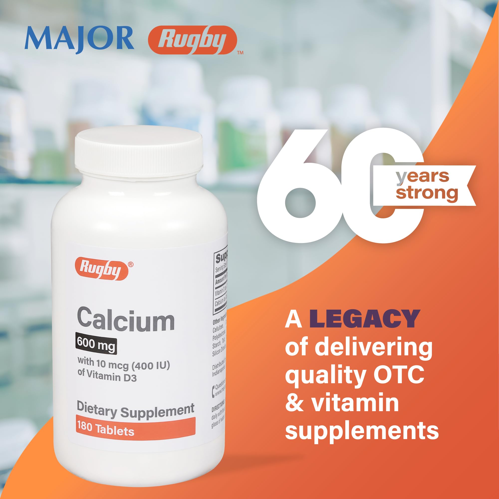 Rugby Laboratories calcio 600 mg con vitamina D3, detalles del producto