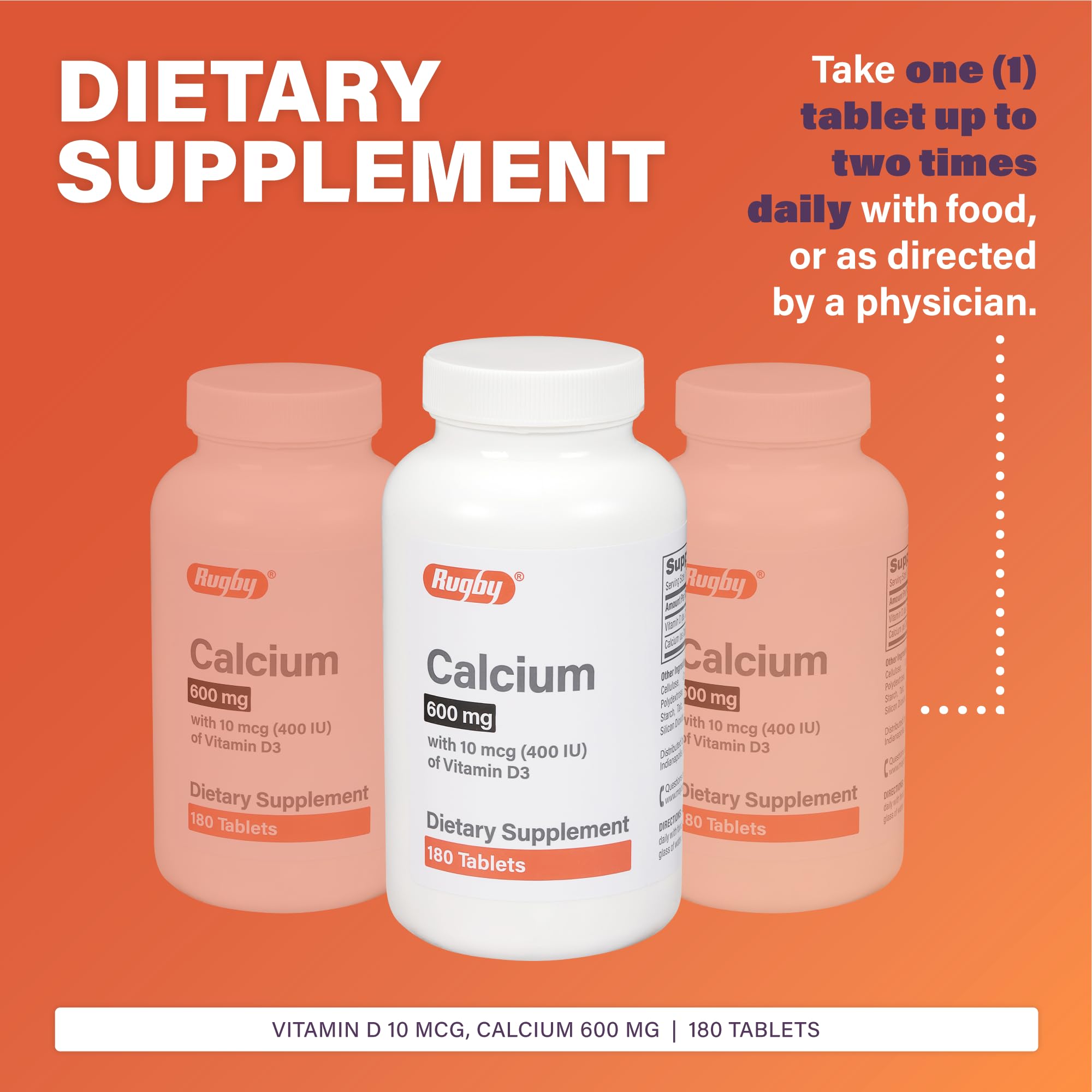 Rugby Laboratories calcio 600 mg con vitamina D3, dosis diaria adecuada