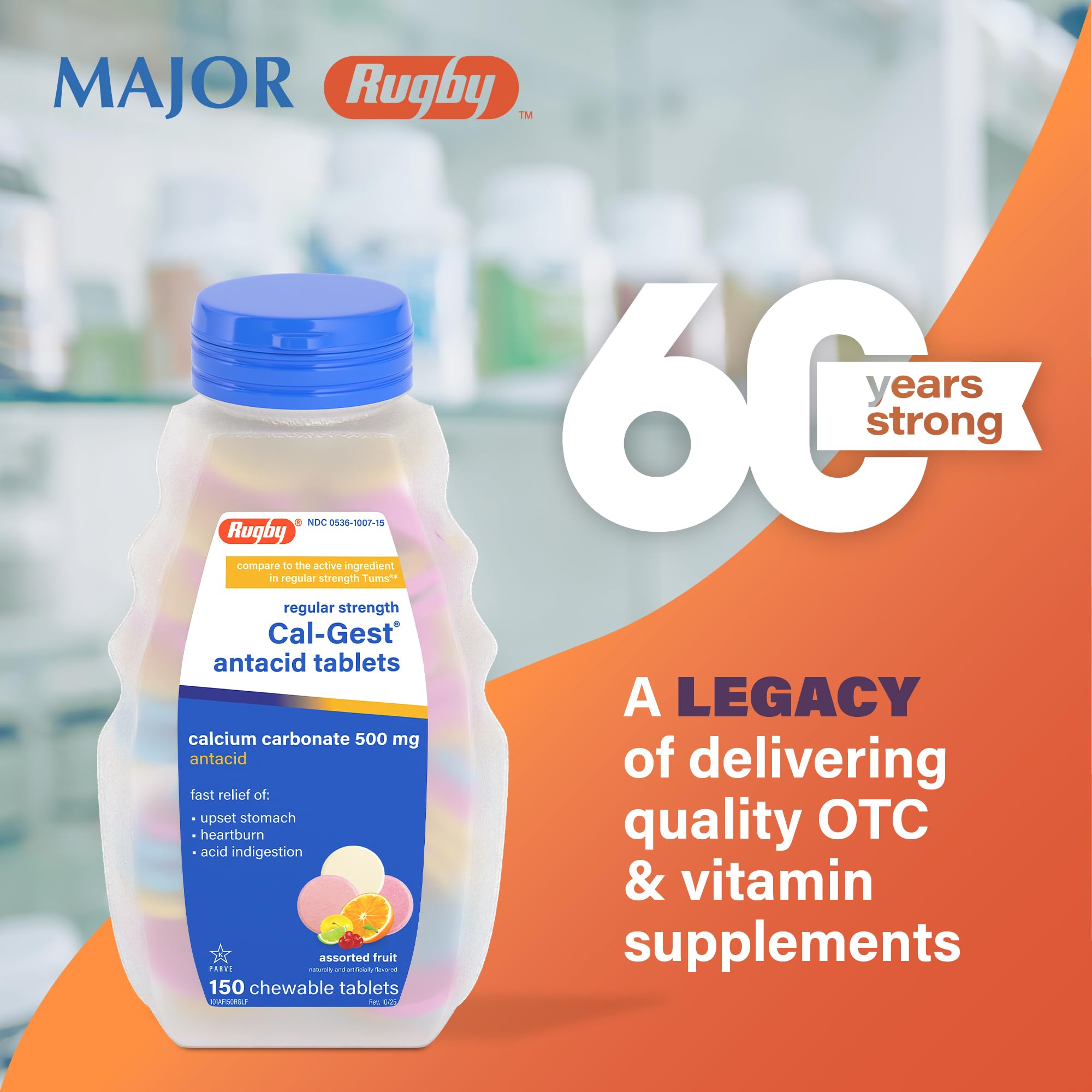 Rugby Calcio Cal-Gest, tabletas masticables en mano para uso rápido.