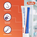 Rugby Laboratories crema capsaicina 0.075%; etiqueta clara para identificación rápida.