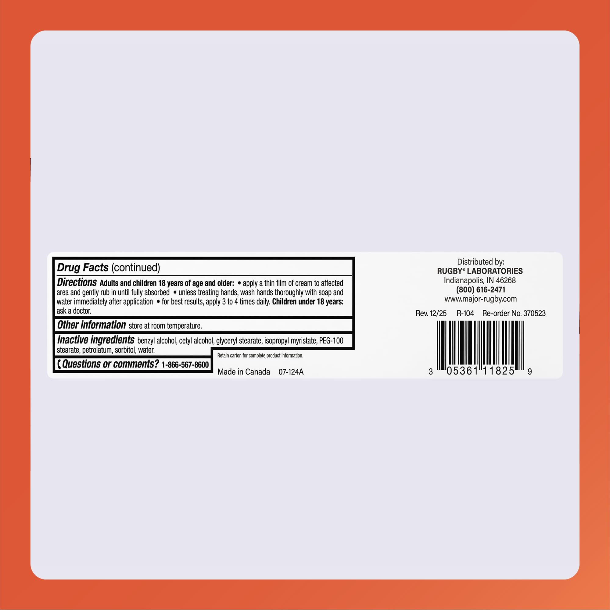 Rugby Laboratories crema capsaicina 0.075%; acabado neutro sin olor para uso discreto.