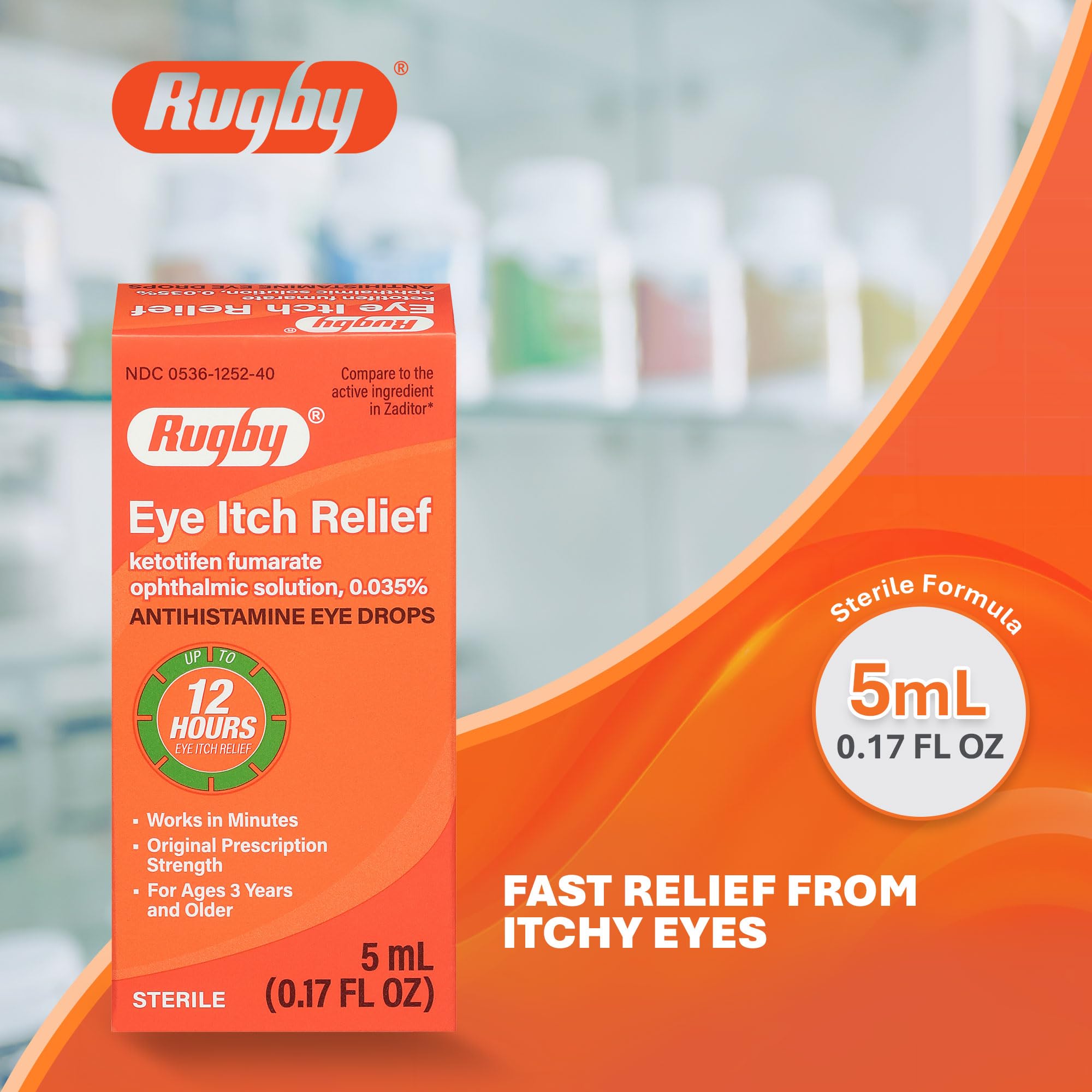 Rugby Laboratories caja-del-producto, fácil de ubicar para alivio ocular