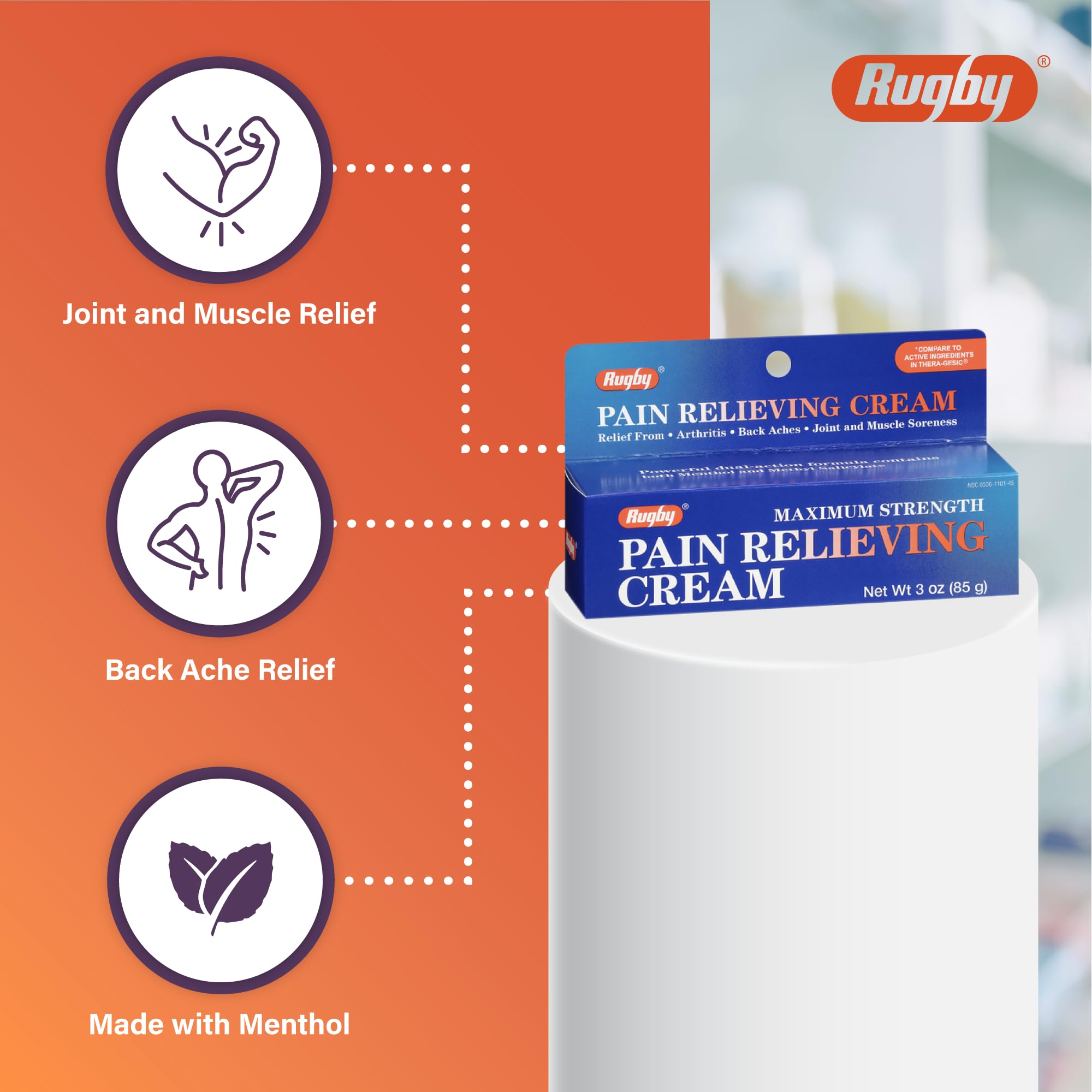 Rugby Laboratories envase-3oz-crema: presentación conveniente para uso diario.
