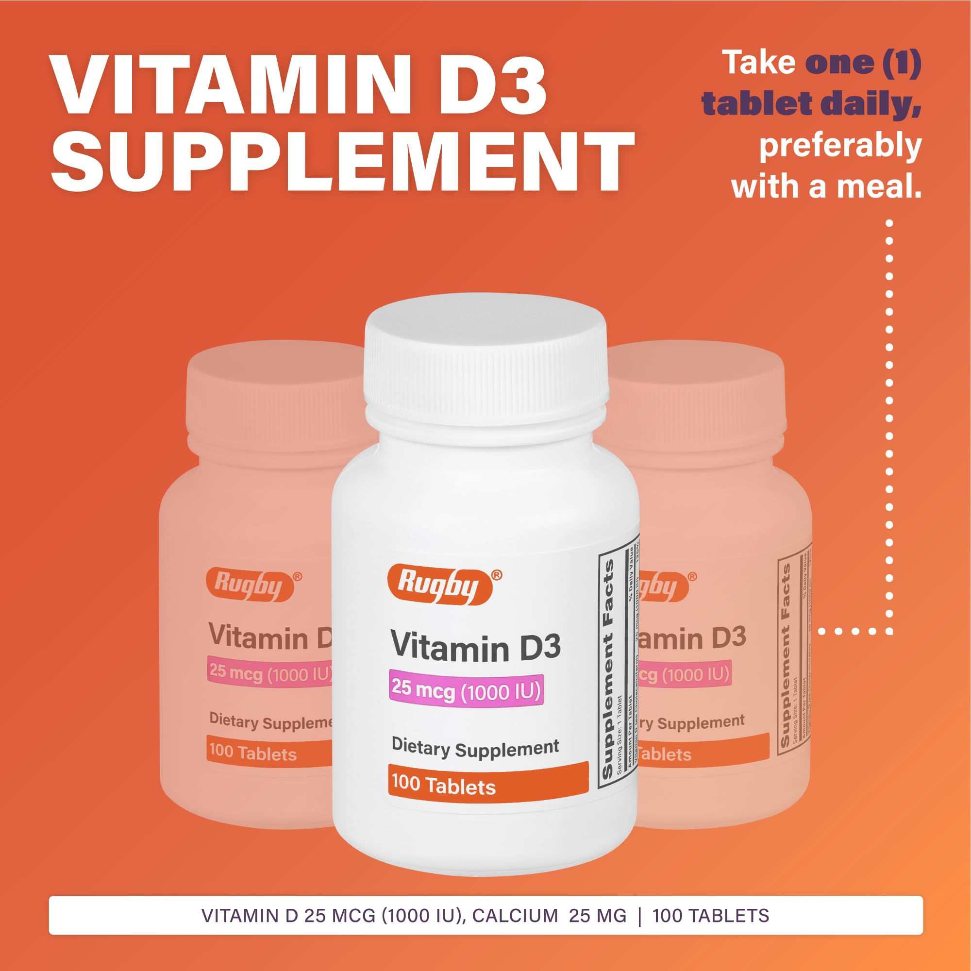 RUGBY LABORATORIES Frasco de Vitamina D3 1000 UI para la rutina diaria