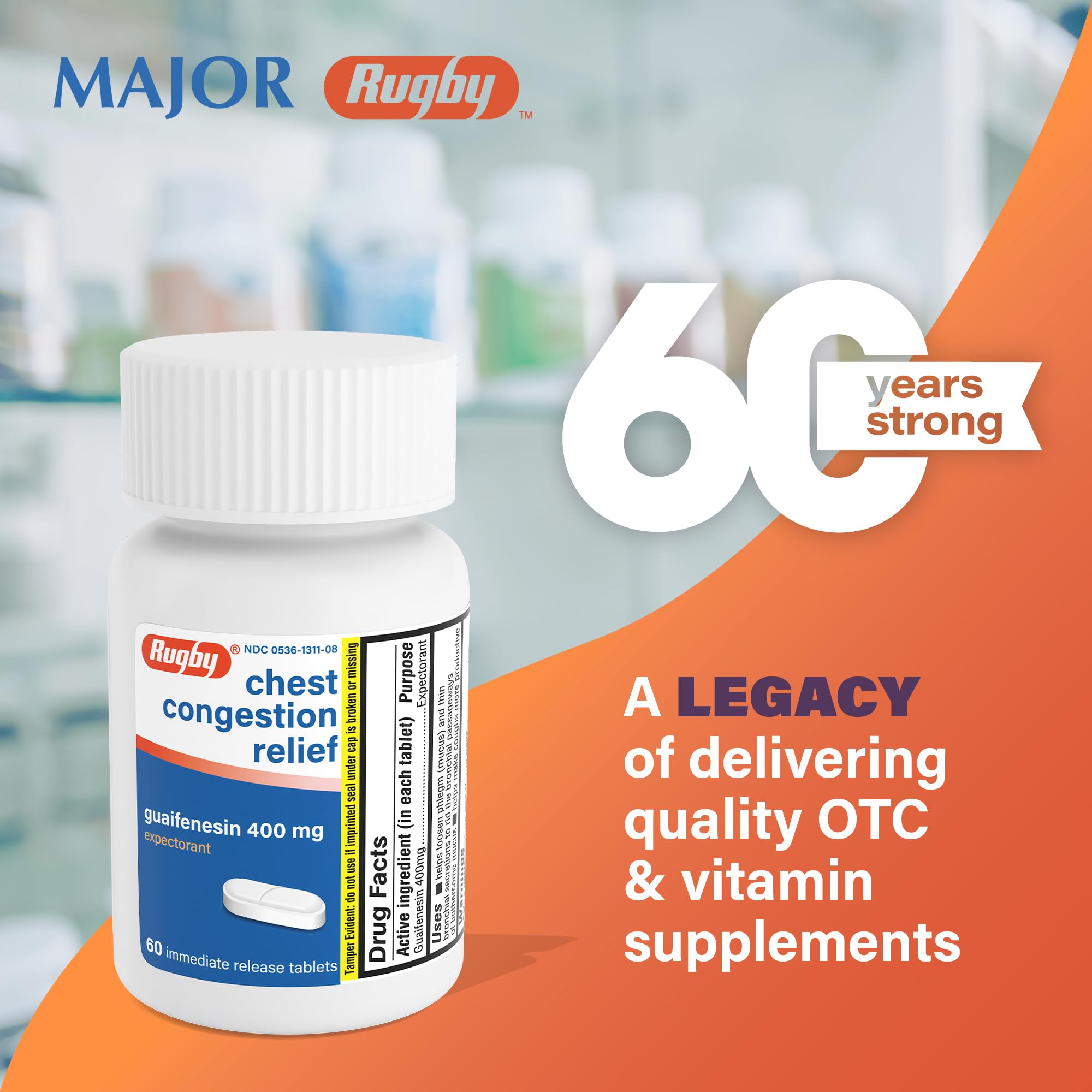 Rugby Laboratories guaifenesina 400 mg, ingrediente activo para expectoración.