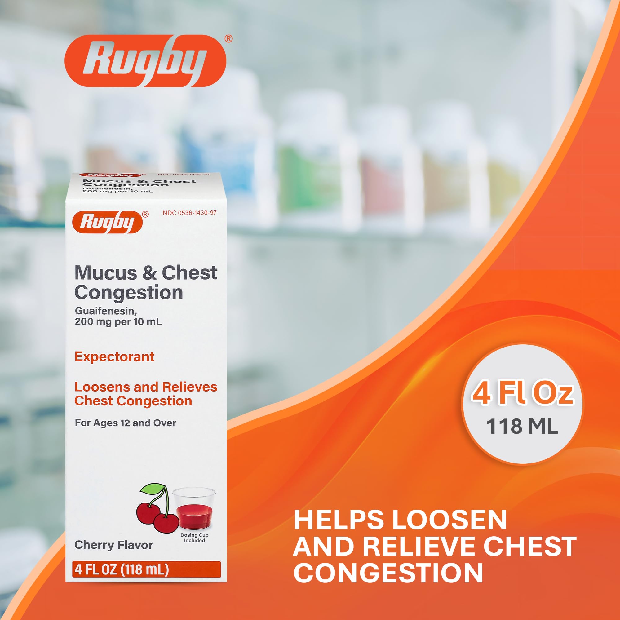 Jarabe Rugby, etiqueta sabor cereza, pensado para mucosidad.