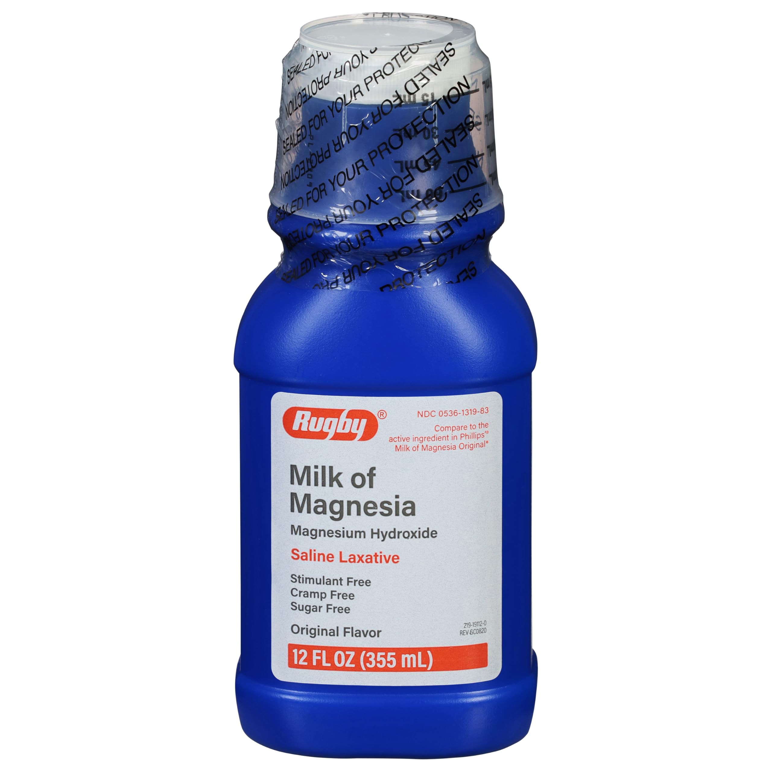 Rugby Laboratories Leche de Magnesia, bote de 12 onzas para alivio suave del estreñimiento.