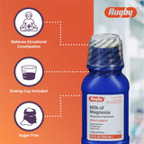 Rugby Laboratories Leche de Magnesia, etiqueta frontal identificando la fórmula sin azúcar.