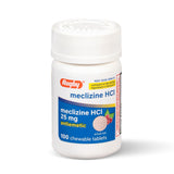 Rugby Laboratories meclizina 25 mg, botella de tabletas masticables para mareo en viajes