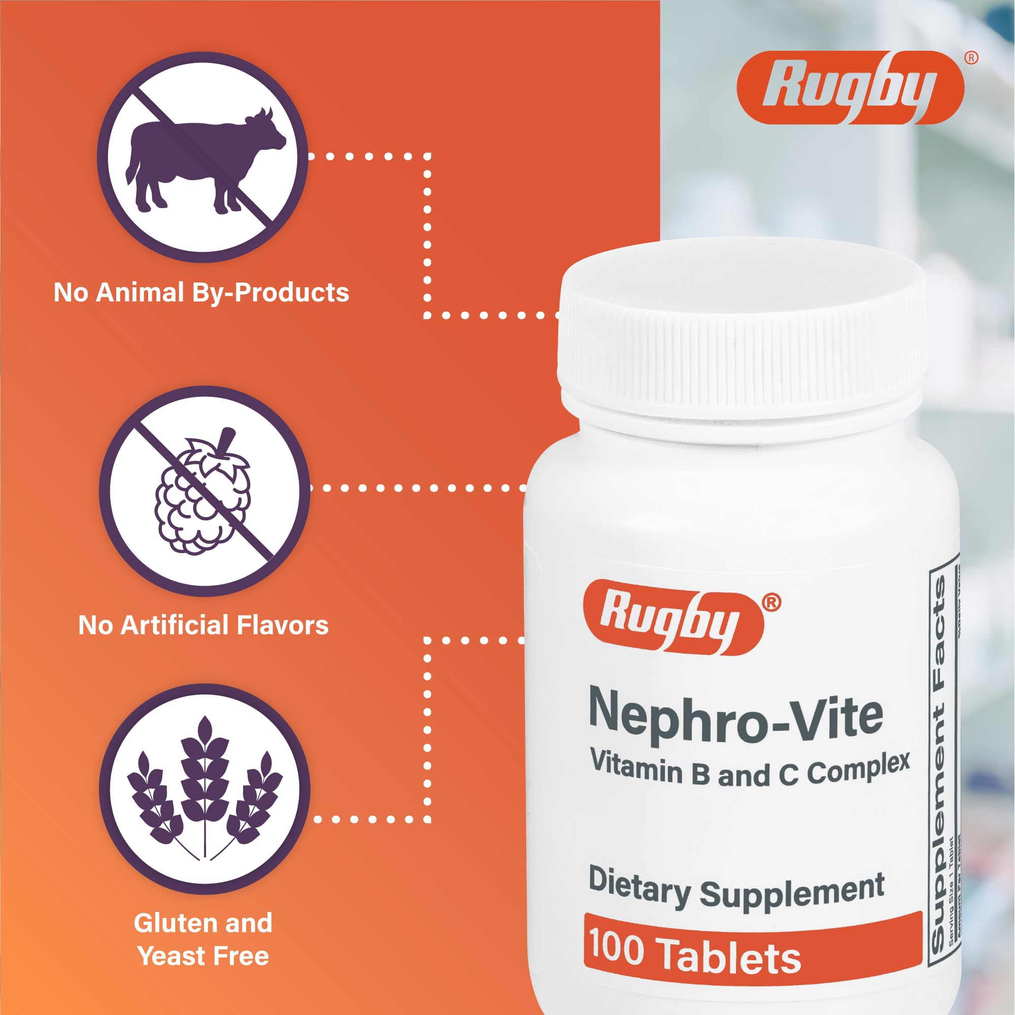 Rugby Nephro-Vite: forma cápsula para consumo cómodo.