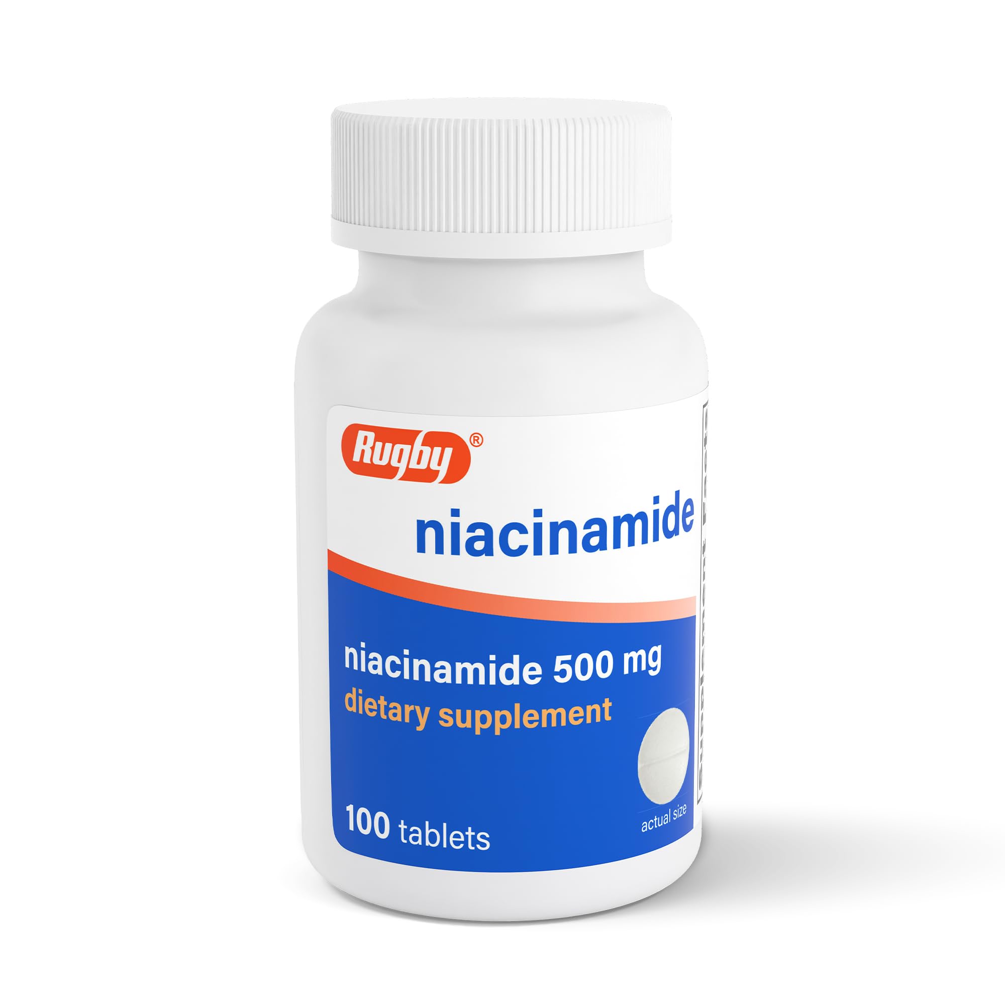 Rugby Laboratories Niacinamida 500 mg, tableta en bote, apoyo diario de nutrición.