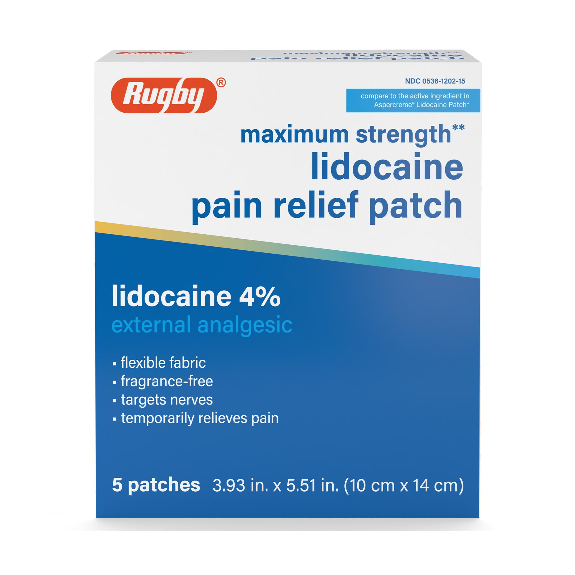 Parche Rugby Laboratories lidocaina 4% para alivio localizado del dolor