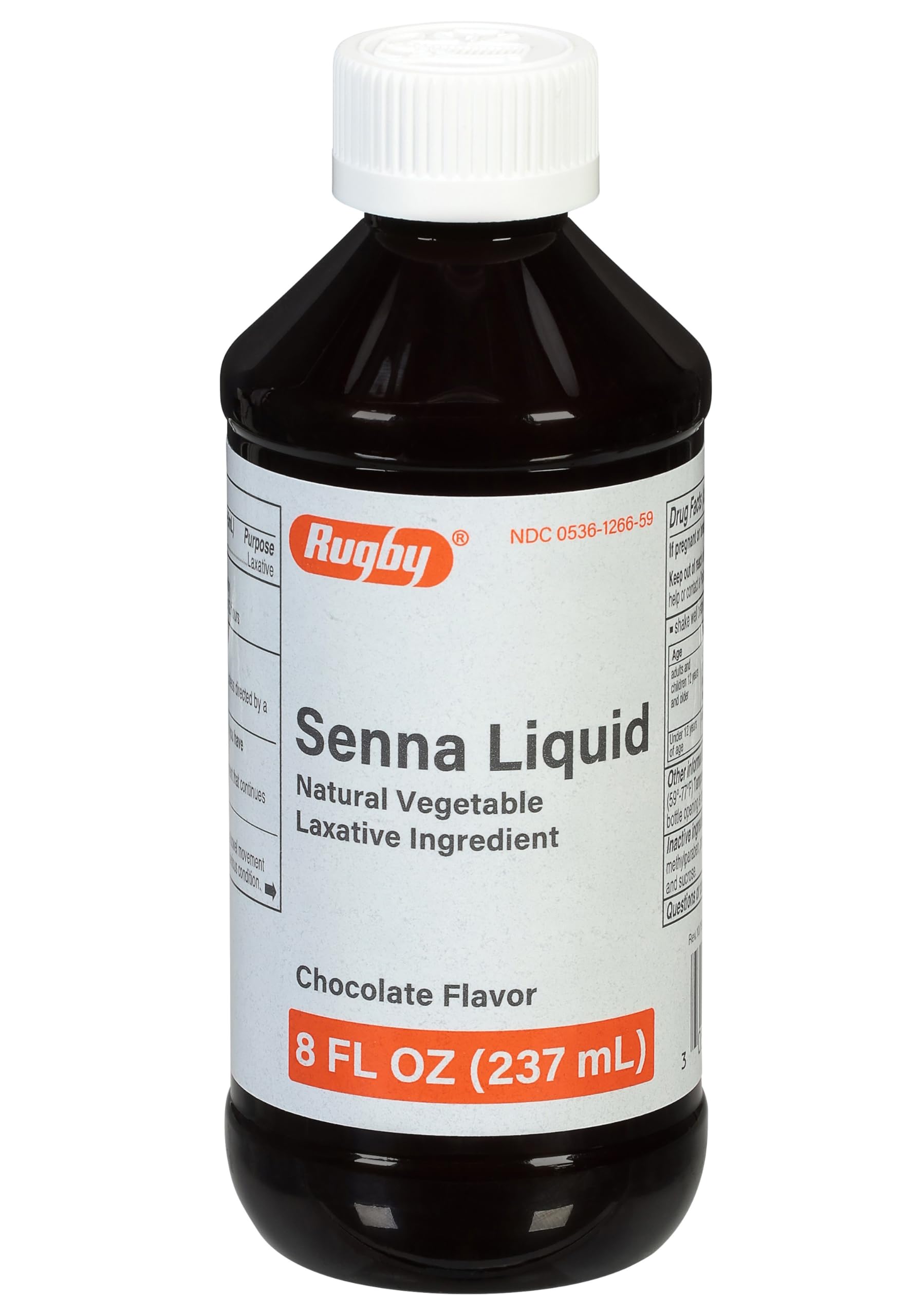 Rugby Laboratories Senna líquido, botella chocolate de 237 ml para uso ocasional.