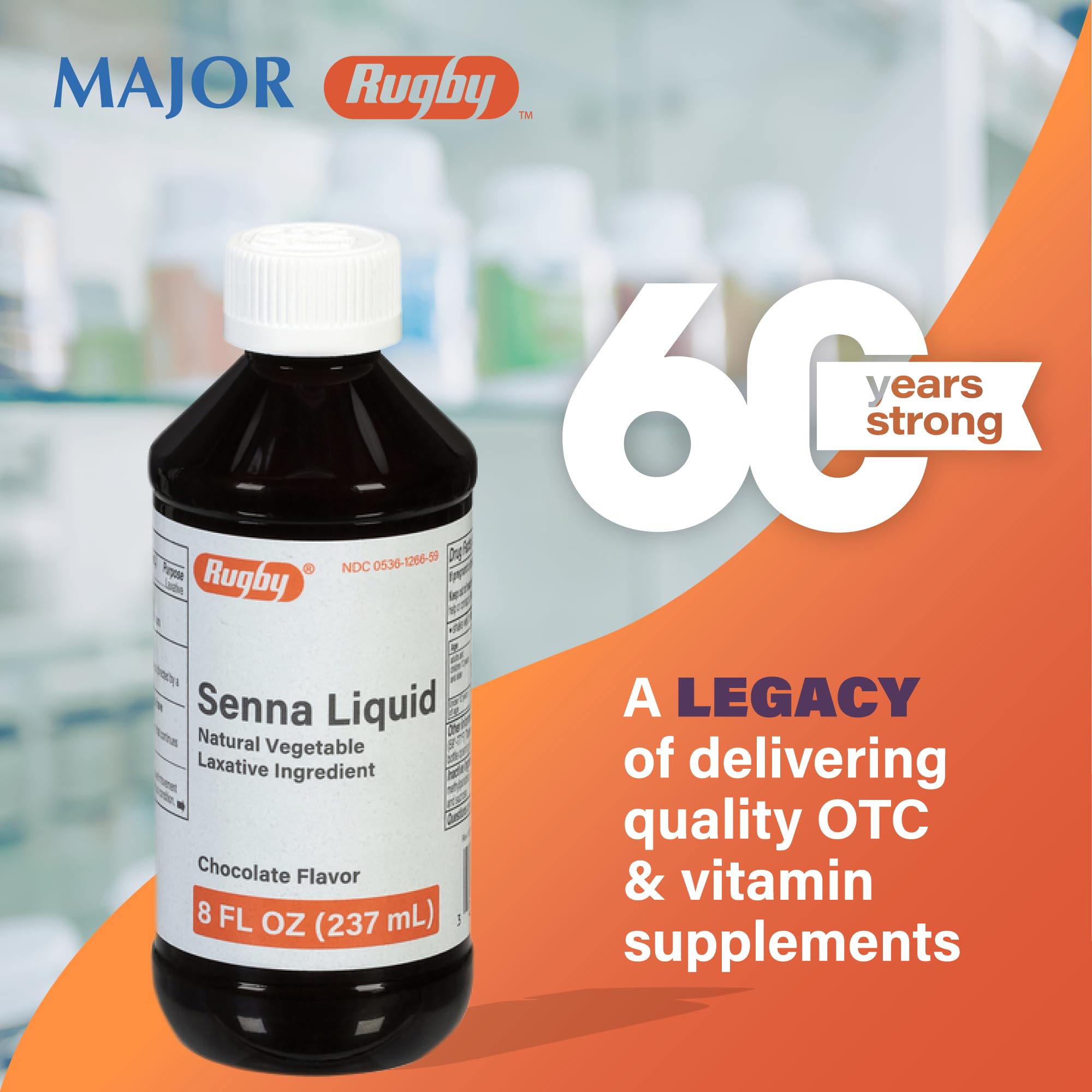 Rugby Laboratories Senna líquido, sabor chocolate agradable para la experiencia.