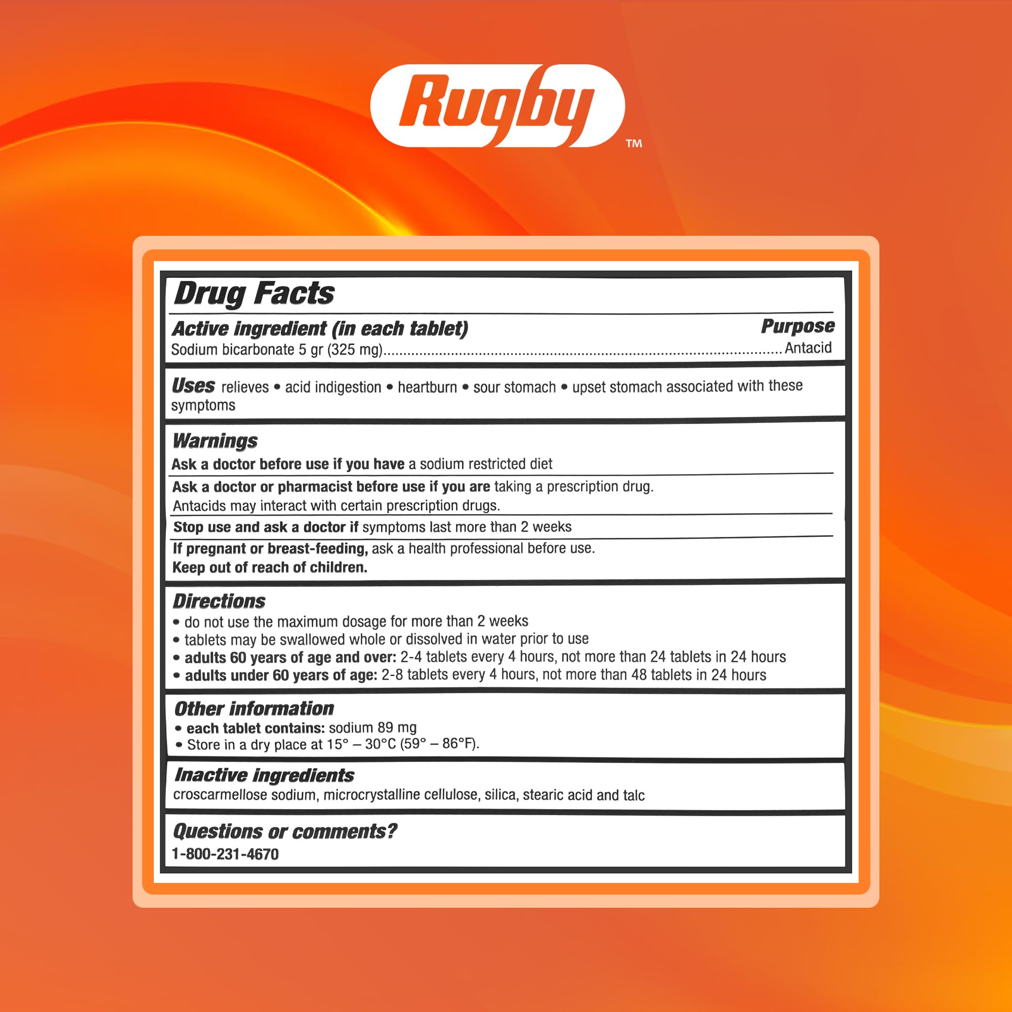 Rugby Laboratories, caja externa, producto de venta libre confiable para categorías terapéuticas.