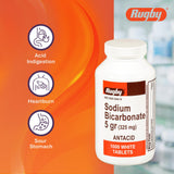 Rugby Laboratories, ingredientes clave con bicarbonato de sodio para alivio ocasional.