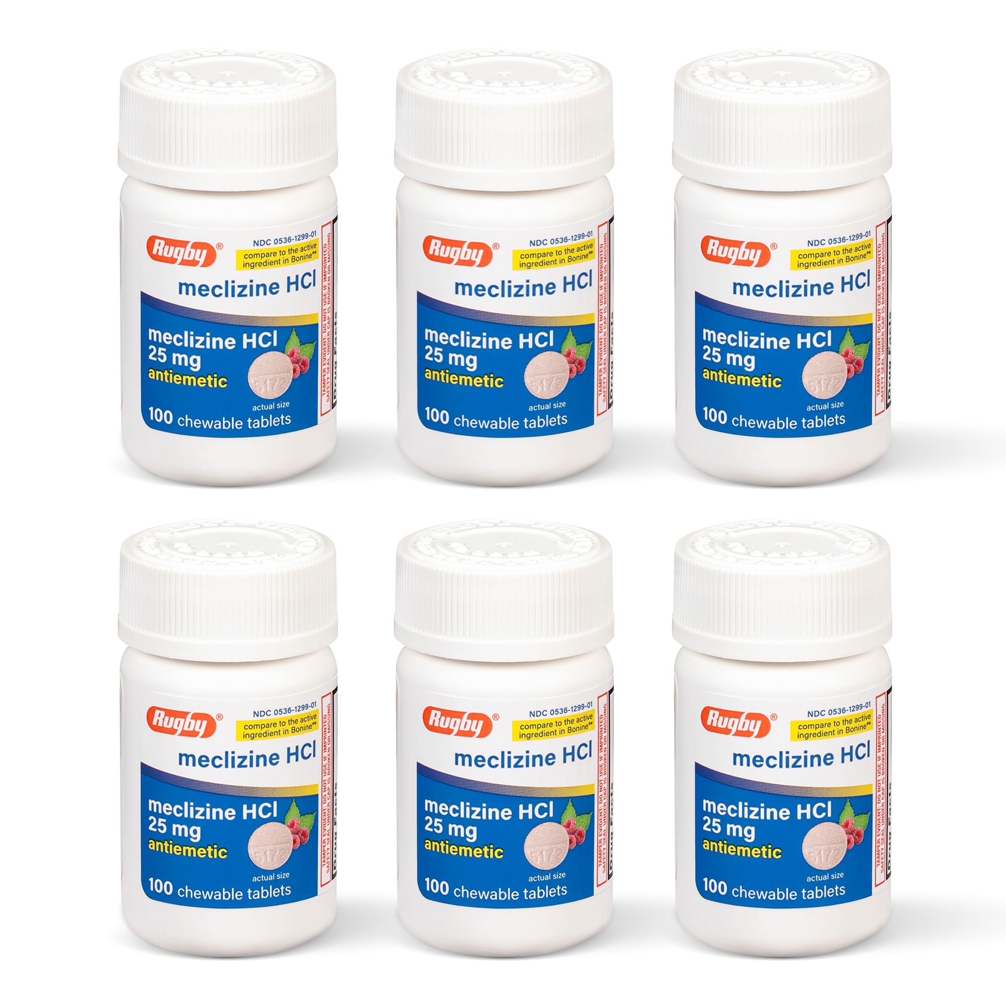 Rugby Laboratorios tabletas meclizina 25 mg masticables, alivio posible durante viajes