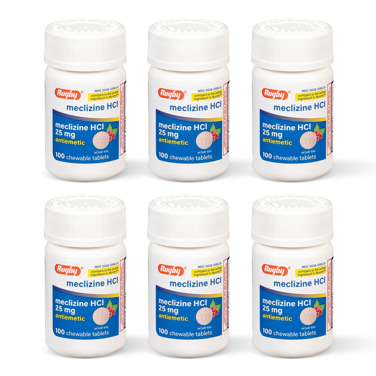 Rugby Laboratorios tabletas meclizina 25 mg masticables, alivio posible durante viajes