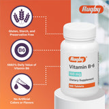 Rugby Laboratories tableta vitamina B6 para uso diario y energía.