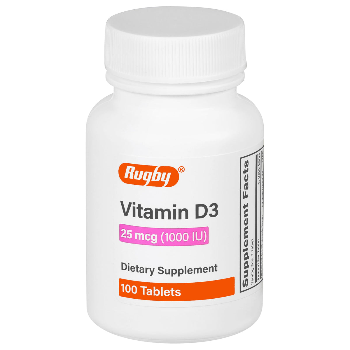 RUGBY LABORATORIES Vitamina D3 tabletas 1000 UI en frasco, uso diario