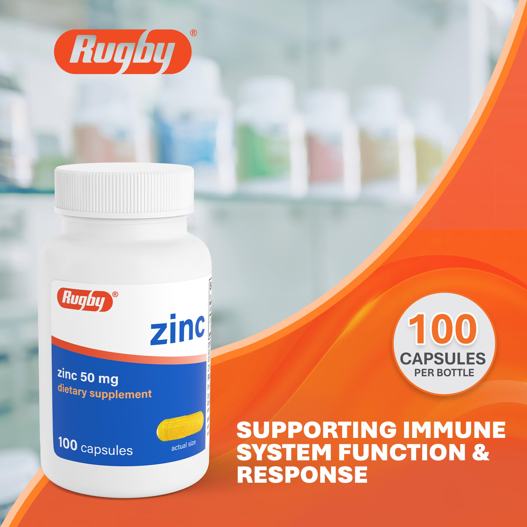 Rugby Laboratories Zinc 50mg – cápsulas para una ingesta diaria conveniente.